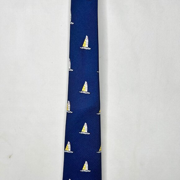 Hampton Hall Ltd. Men’s Neck Tie 3 ½” Hewlett Packard Silk Navy Blue w/ Sailboat - Picture 3 of 10